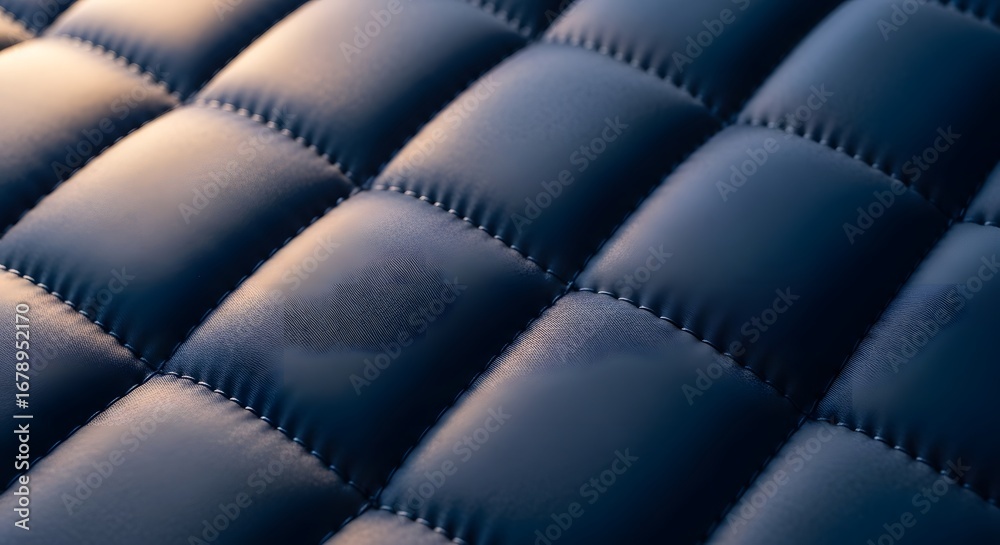 Fototapeta premium Close-up shot of a quilted leather surface, showcasing intricate stitching and a textured pattern.