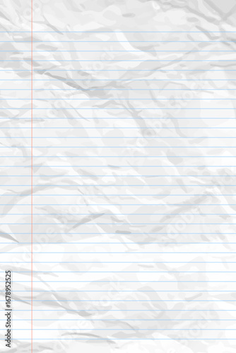 White clean crumpled notebook paper with lines