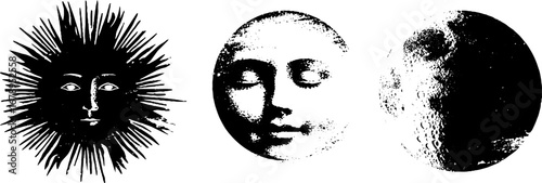 Cosmic tarot stencil collection featuring sun moon and celestial faces