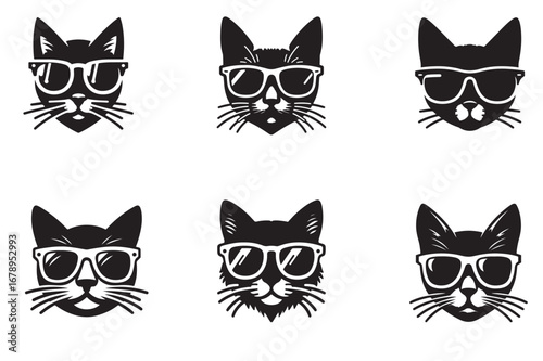 A cute set of funny black cats with various poses and illustrations, perfect for pet lovers