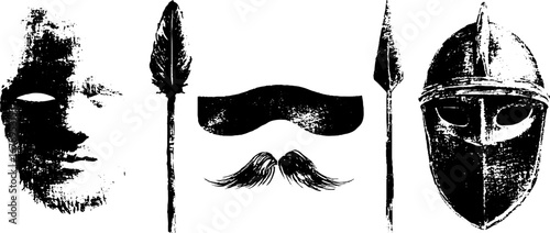 Black and white stencil set of totem elements for tribal design