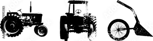 Black and white tractor stencil collection for agricultural design and decor