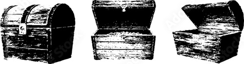Black and white stencil set of treasure chests for creative design and decor