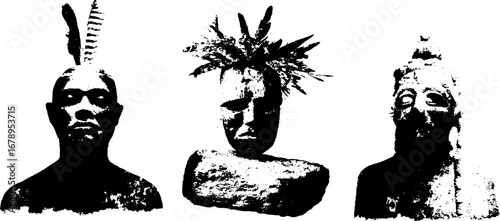 Tribal silhouette art collection in black and white for design and decor
