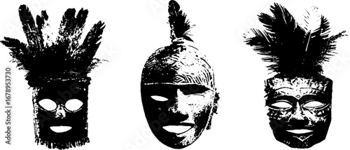 Black and white tribal mask stencil collection for artistic and design projects