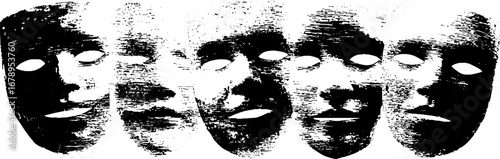 Black and white tribal mask stencil set for design and decoration