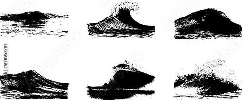 Black and white stencil wave illustrations for urban design
