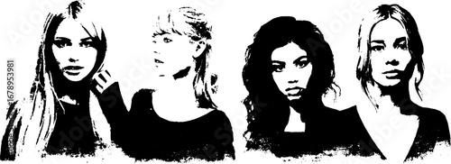 Black and white stencil portraits set for art and design projects