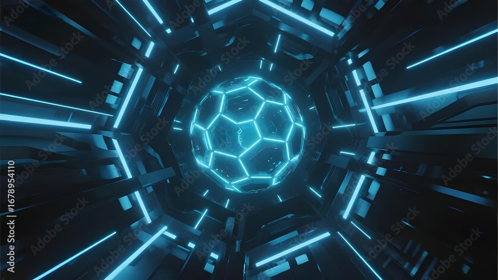 Obraz premium Futuristic Tunnel with Geometric Light Structure