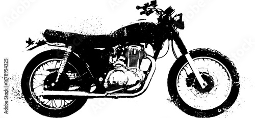 Vintage motorcycle stencil artwork in black and white for urban design