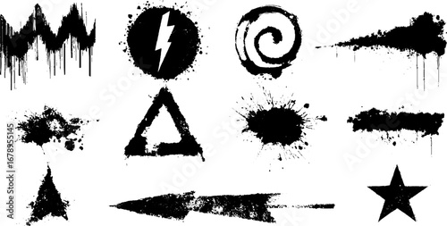 Grunge stencil set with zigzag and abstract shapes for urban art designs