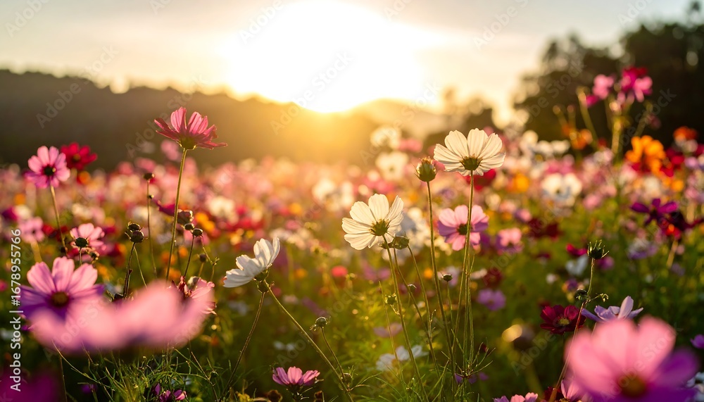 Obraz premium Vibrant flower field at sunset
