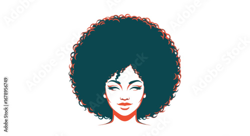 Stylized graphic portrait of a beautiful woman with a large afro hairstyle.