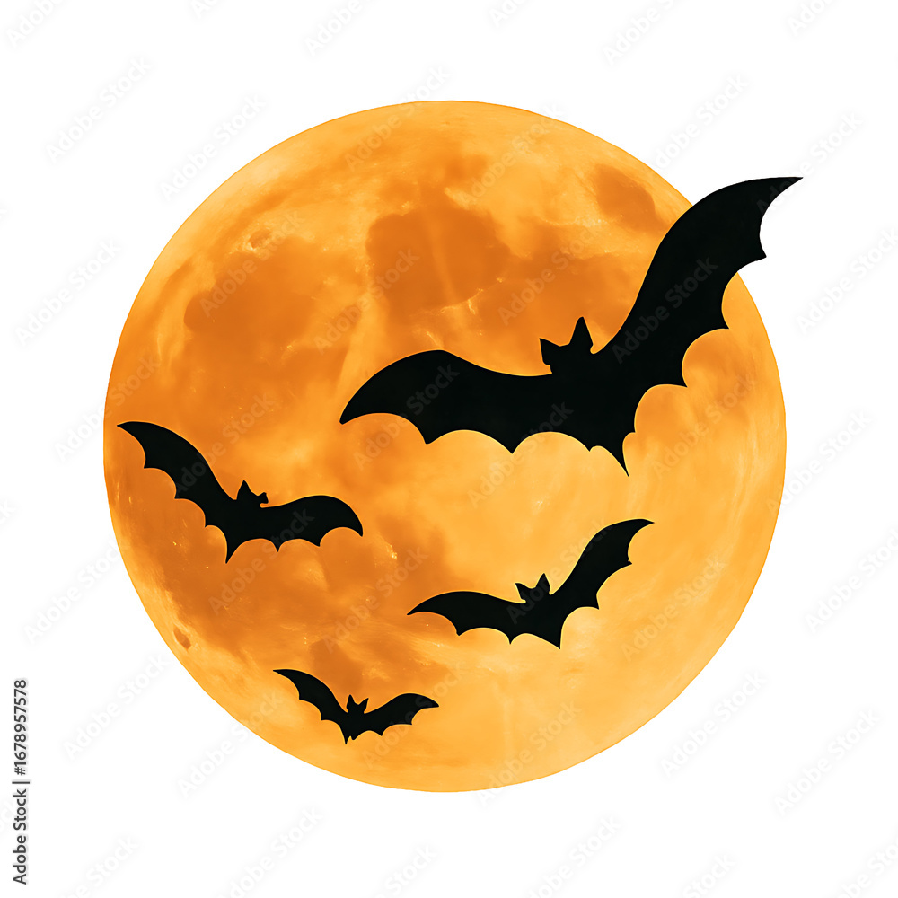 Naklejka premium Bats against full moon. Halloween. Spooky night. Horror. Autumn.