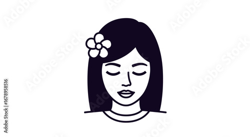 Stylized illustration of a woman with a flower in her hair closed eyes.