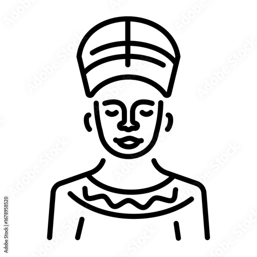 A linear style icon representing queen nefertiti