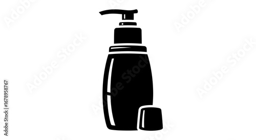 Pump Bottle Packaging Black and White Illustration.