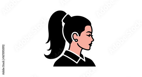 Woman profile with high ponytail and business attire illustration.