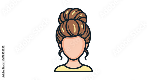 Illustration of a woman with a brown bun hairstyle and a yellow top.