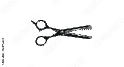 Professional black thinning shears for hairdressing isolated.