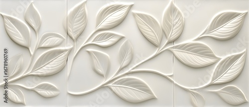Elegant White Embossed Leaf Tile Pattern Design