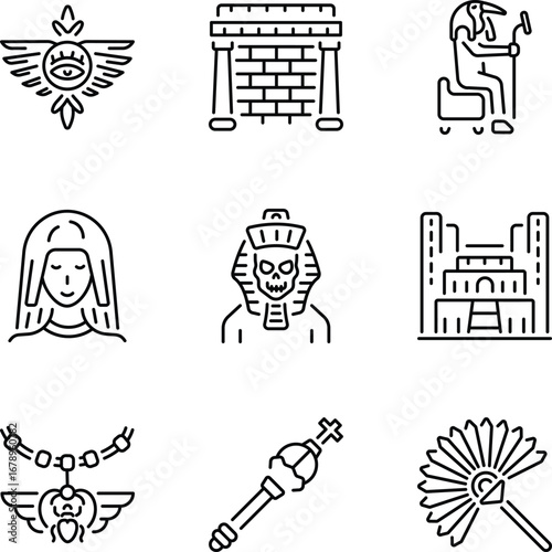 Pack of Hieroglyphs Outline Style Icons 