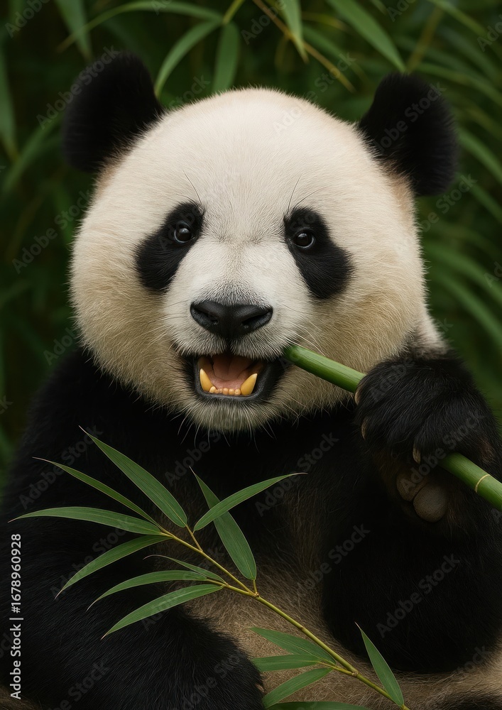 Fototapeta premium Panda enjoying bamboo meal.