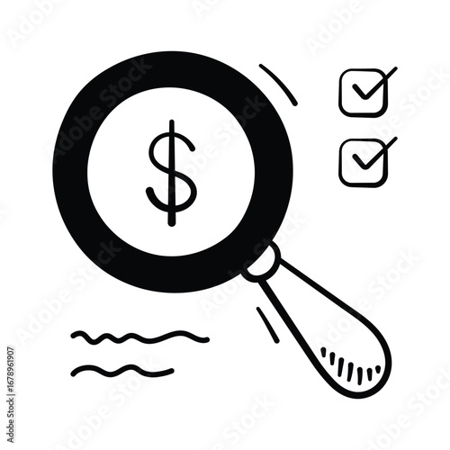 Take a look at this amazing hand drawn doodle icon of financial search