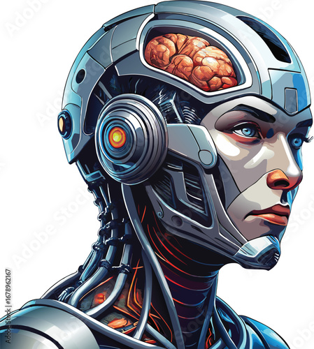 Futuristic Cyborg Portrait: Human and Artificial Intelligence