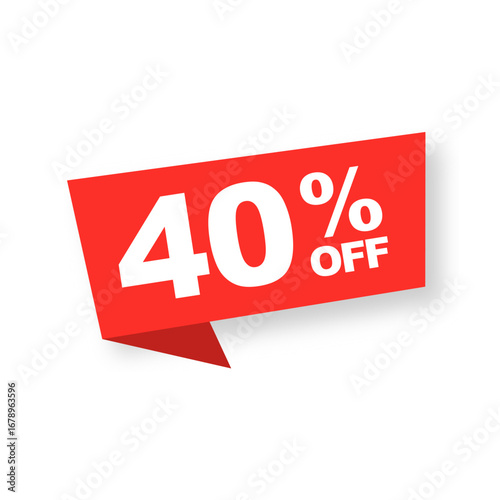 Vector Illustration 40 Percent Off Banner. Modern Red Web Label
