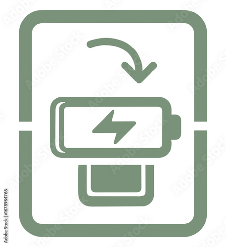 Battery icon symbolizing recharging and energy replenishment with a circular arrow indicating a renewal process for power