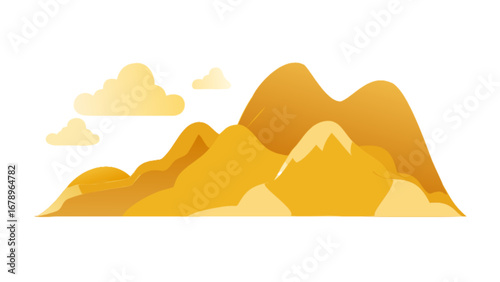 Golden hills landscape vector illustration with clouds for website and graphic design needs