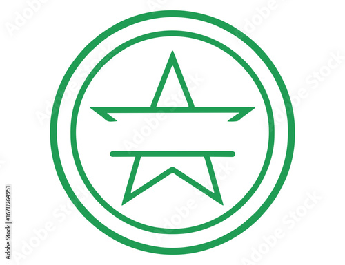 Discover this dynamic green circular emblem featuring a stylized star with a unique horizontal division for customization, perfect for branding or recognition