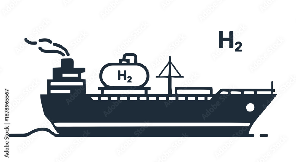 Fototapeta premium See a modern cargo ship transporting hydrogen fuel across the ocean, symbolizing green energy and future clean transportation solutions.
