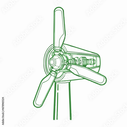 mechanical workings of a modern wind turbine rotor, showcasing renewable energy innovation and sustainable power generation technology