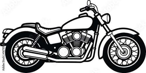 Classic american cruiser motorcycle in black and white line art