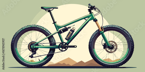 Green full suspension mountain bike ready for adventure