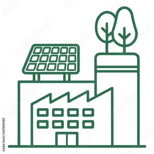 Sustainable factory powering its operations with clean renewable solar energy and embracing eco friendly green industry practices
