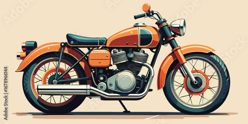Classic orange motorcycle side view on a neutral background