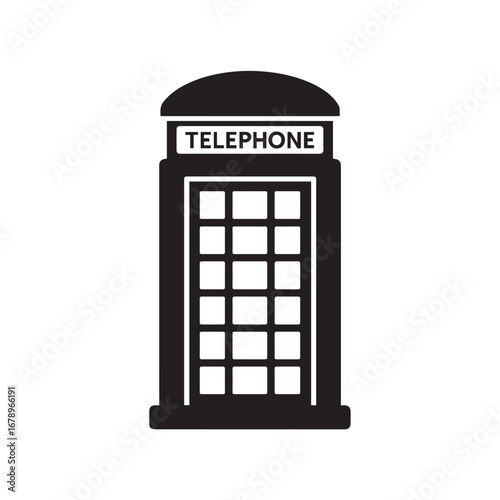 Phone booth silhouette black and white vector icon