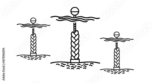 Mariner's essential nautical buoys marking safe passage through choppy seas with clear sky above