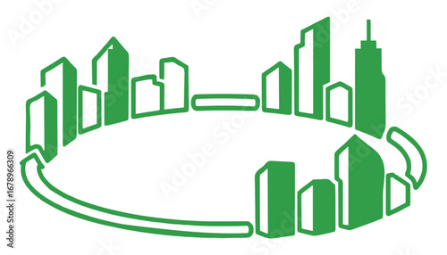 Discover a sustainable urban future with this iconic green cityscape representing eco-friendly development and city growth