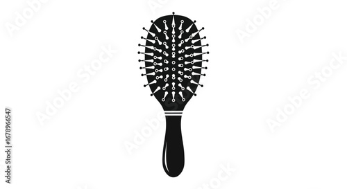 Simple black silhouette icon of a hairbrush.