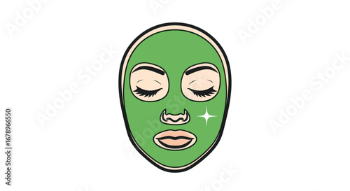 Woman Wearing a Green Face Mask.