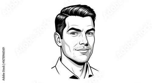 Hand drawn black and white portrait of a handsome man.