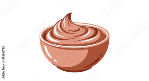 Creamy chocolate mousse swirled in a brown ceramic bowl.