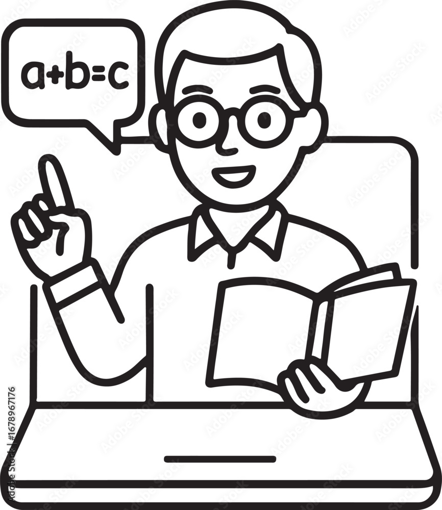 Teacher with book and math equation on laptop isolated on white background Teacher with book and math equation on laptop isolated on white background