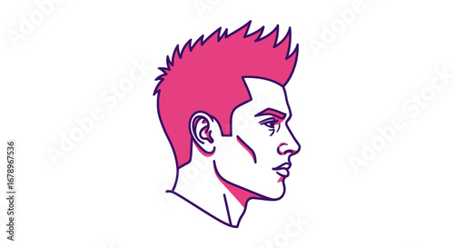 Man with vibrant spiky mohawk hairstyle illustration.