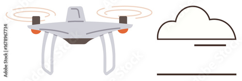 Quadrotor Quadcopter with motion lines and minimalistic cloud icon. Ideal for technology, innovation, data transfer, cloud storage, automation, delivery systems, futuristic concepts in simple flat