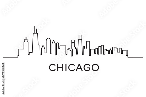 Linear Chicago City Line Art Silhouette with Typographic Design. Vector black silhouette. with white background